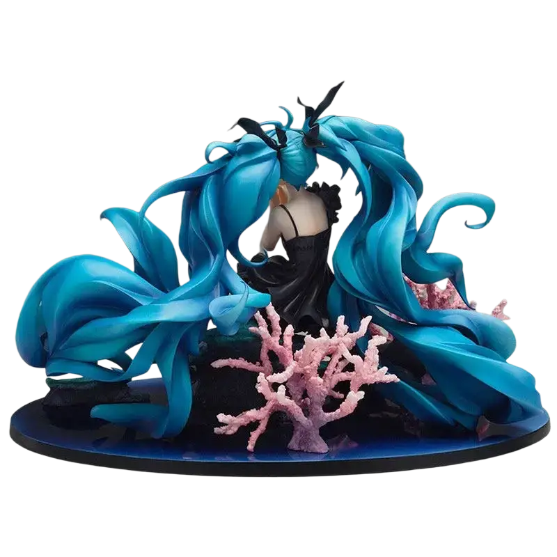 Hatsune Miku figma deep sea girl pvc figure with vibrant blue twin tails and black dress on ocean-themed base finished goods