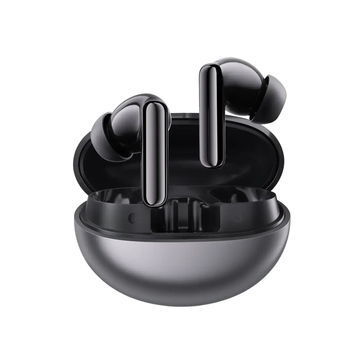 Black haylou flowbuds n55 wireless earbuds with sleek glossy finish in a matte black charging case with long battery life