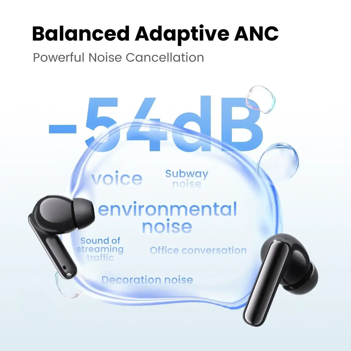 Black haylou flowbuds n55 wireless earbuds with sleek glossy finish and charging case offer extended battery life