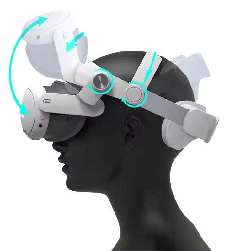 White and gray adjustable head strap for Meta Quest 3 virtual reality headset providing secure comfort fit