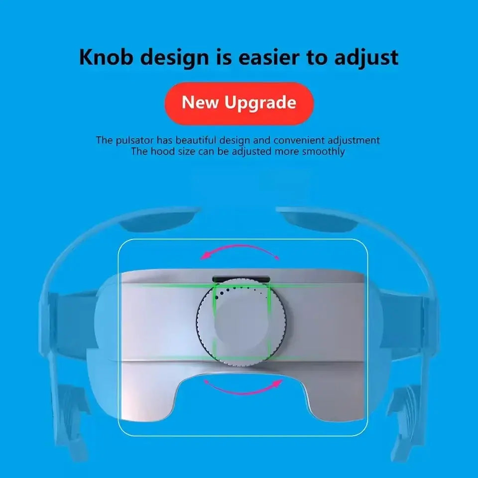 White plastic knob with textured circular design on the hood of a meta quest 3 virtual reality head strap for easy adjustment