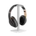 Black and rose gold beats studio3 headphones displayed on a matte black aluminum headphone stand desktop holder