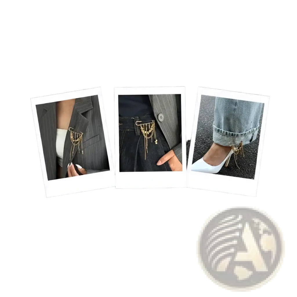 Heart beaded tassel brooch metal pin with gold-toned chain clip and dangling beads in a sleek minimalist design