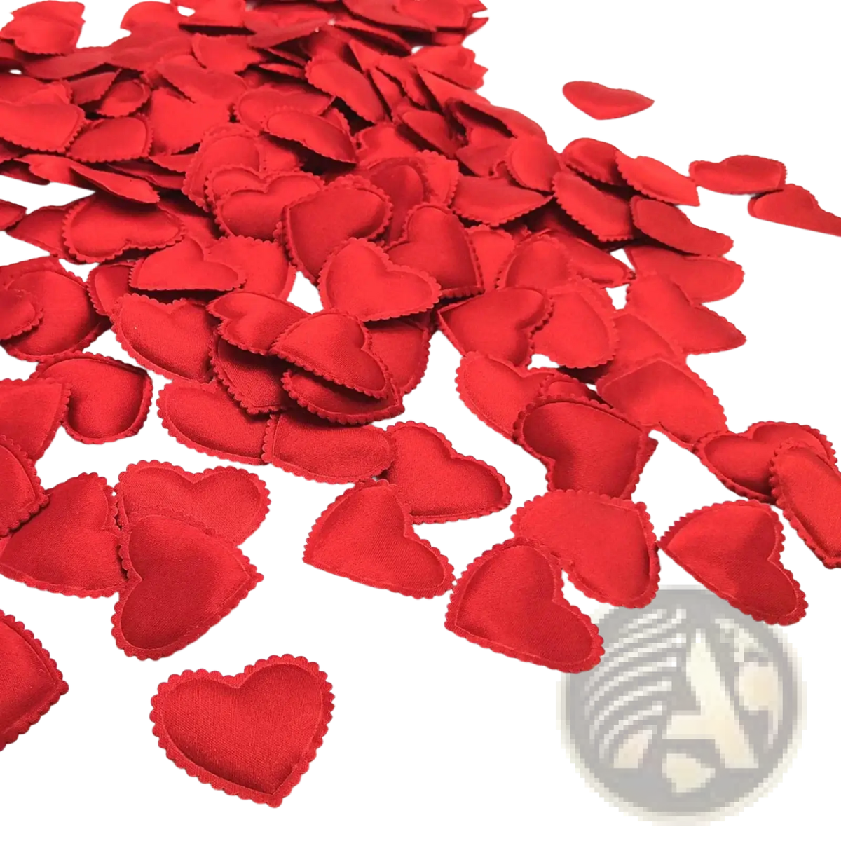 Bright red heart confetti fabric petals made of satin-like fabric with scalloped edges for wedding party decor