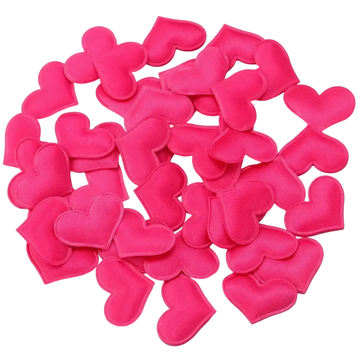 Bright pink heart-shaped fabric patches measuring 3cm for valentine parties heart confetti table decor