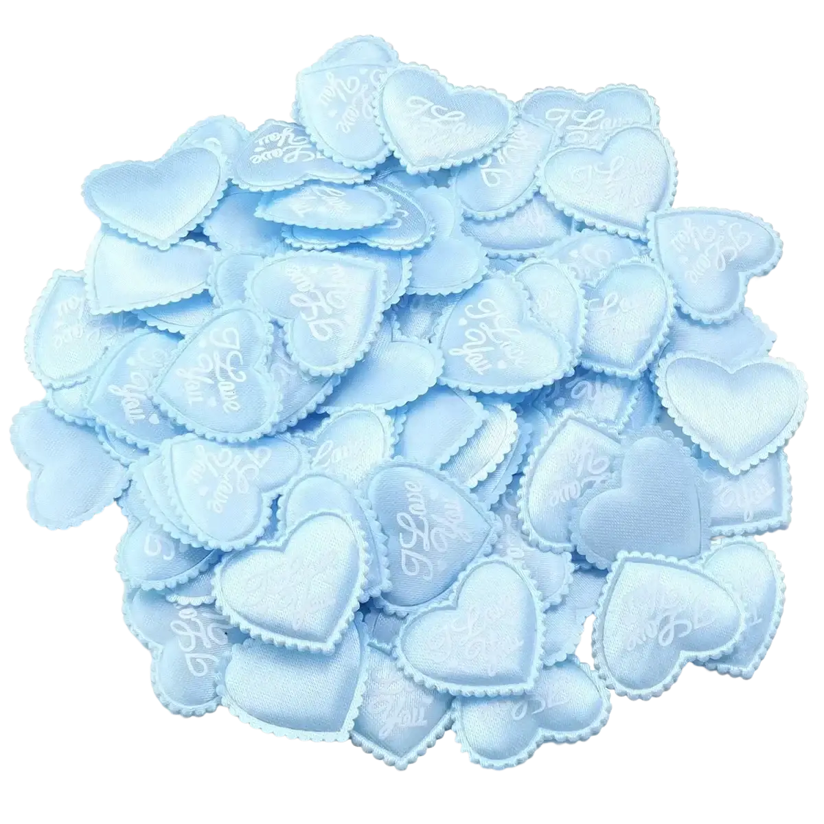 Light blue heart-shaped fabric appliqués with subtle white print for valentine parties table decor confetti