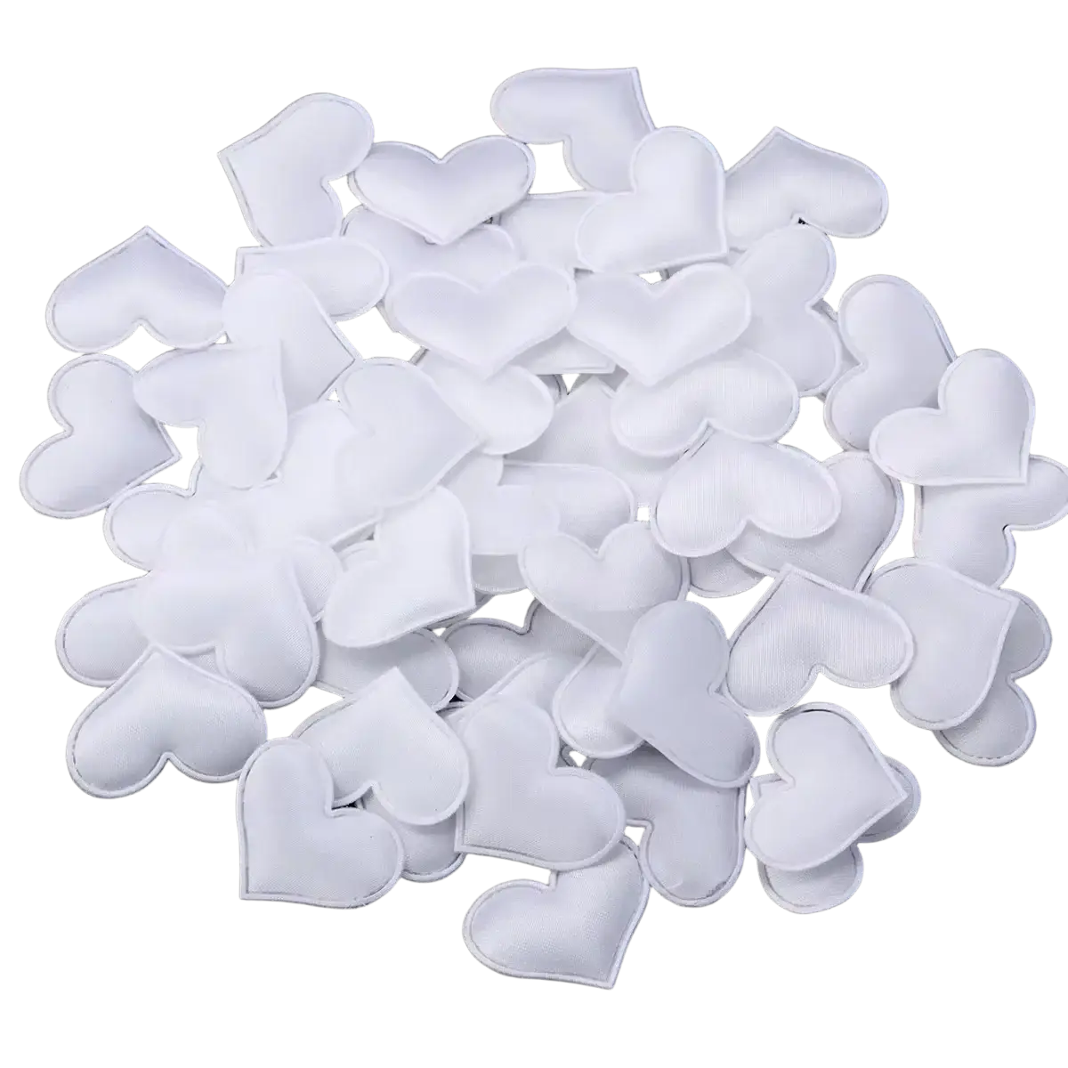 White heart-shaped fabric patches 3cm ideal for heart confetti fabric table decor at valentine parties
