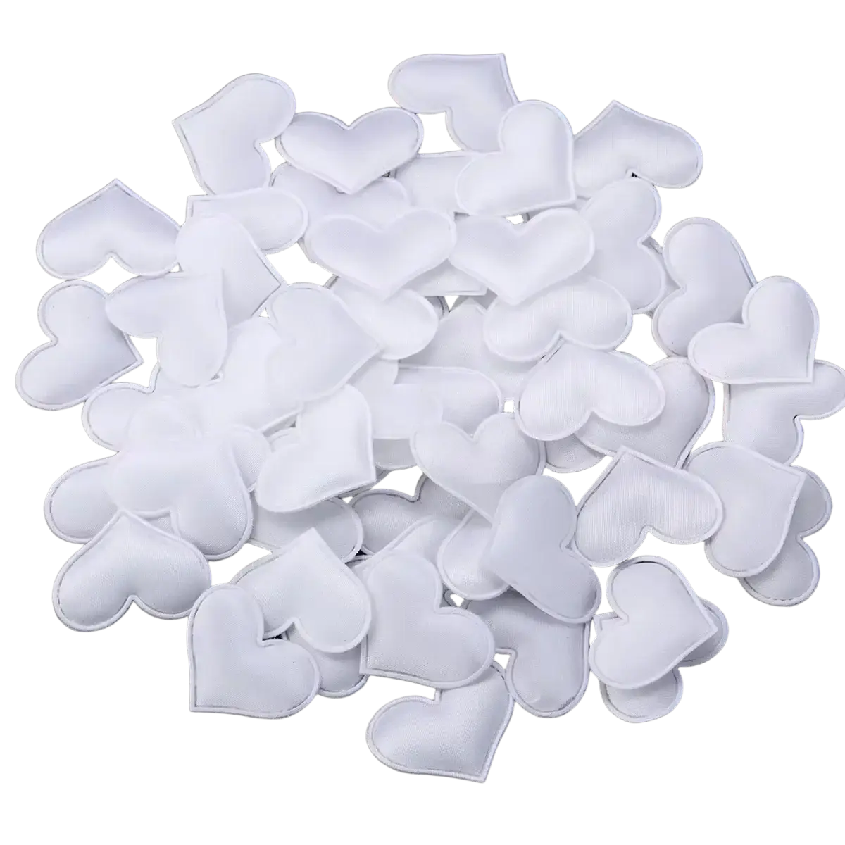White heart-shaped fabric patches 2.5cm with soft textured surface for sewing on clothing or valentine party decor