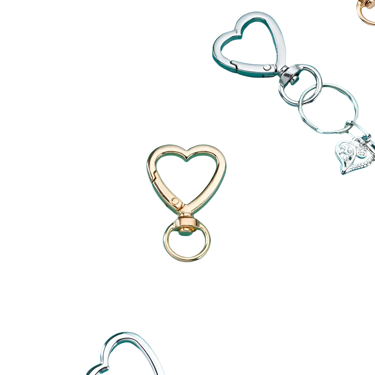 Gold heart-shaped enamel keychain with clasp ring and swivel mechanism from heart keychain 3pack set