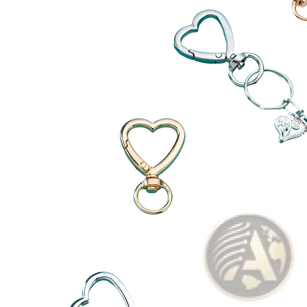 Gold heart-shaped enamel keychain with clasp ring and swivel mechanism from heart keychain 3pack set