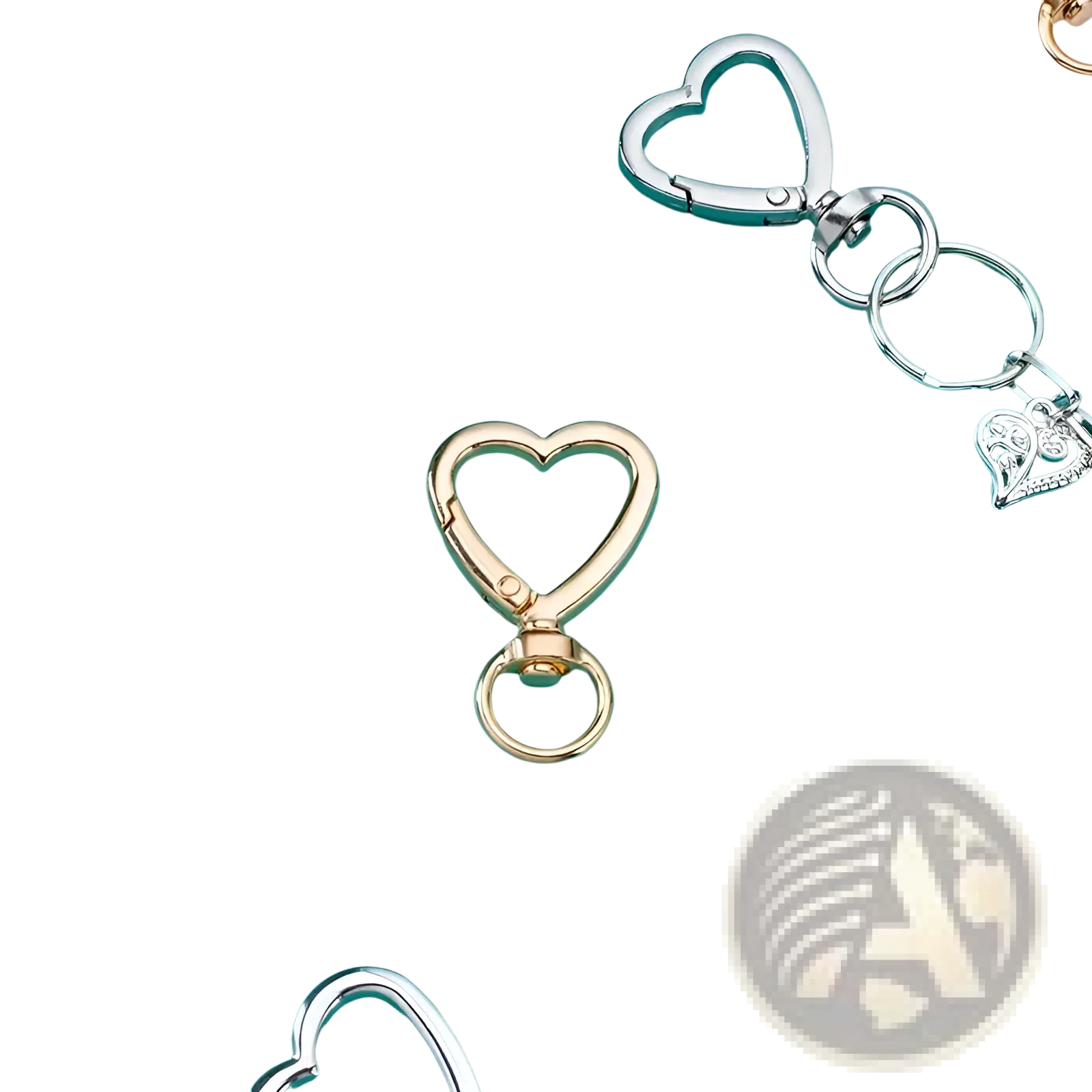 Gold heart-shaped enamel keychain with clasp ring and swivel mechanism from heart keychain 3pack set