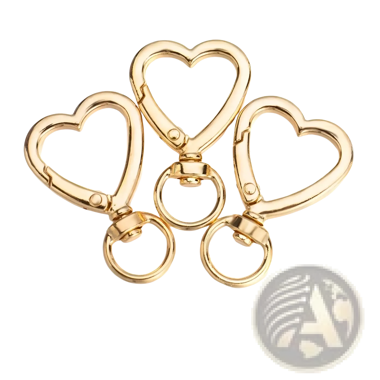 Gold heart-shaped keychain clips with polished metallic finish and swivel rings in a heart keychain 3pack enamel gold heart clasp ring