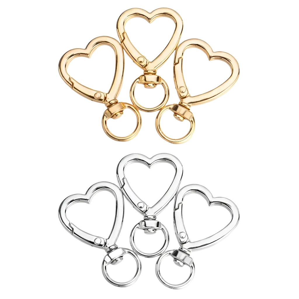 Heart keychain 3pack with enamel gold and silver heart-shaped swivel ring clasps made of metal for secure attachment