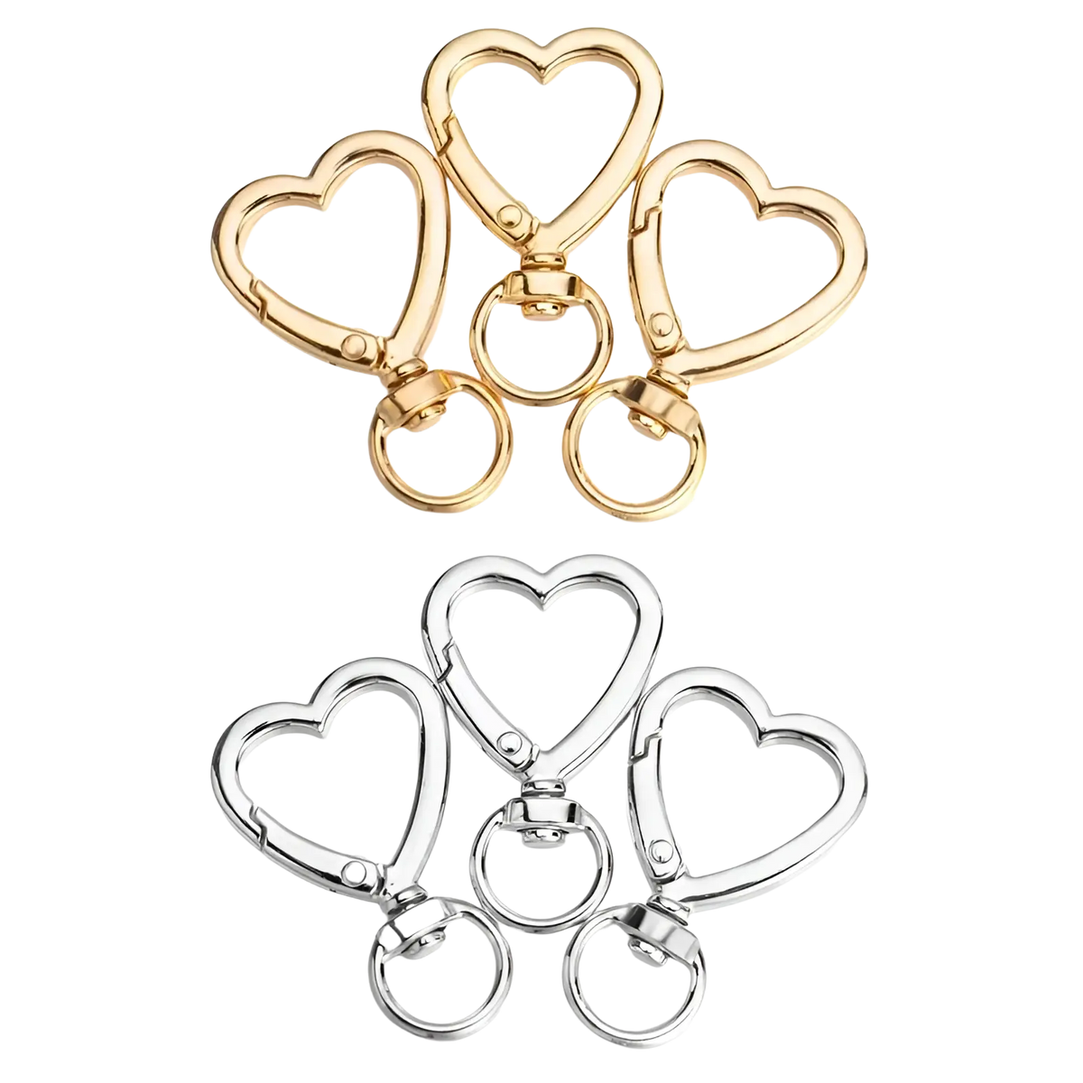 Heart keychain 3pack with enamel gold and silver heart-shaped swivel ring clasps made of metal for secure attachment