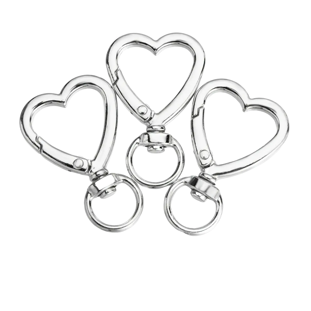 Silver heart-shaped keychain clips with swivel ring and snap closure from heart keychain 3pack enamel gold heart clasp ring