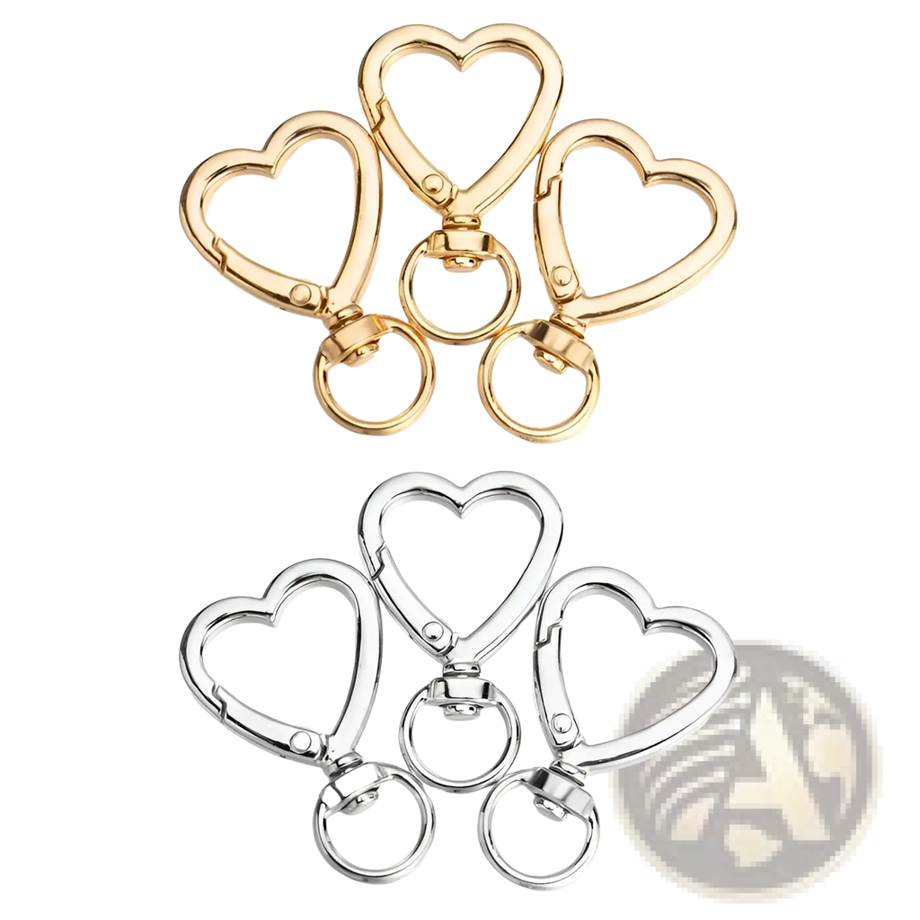 Heart keychain 3pack with enamel gold and silver heart-shaped swivel ring clasps made of metal for secure attachment