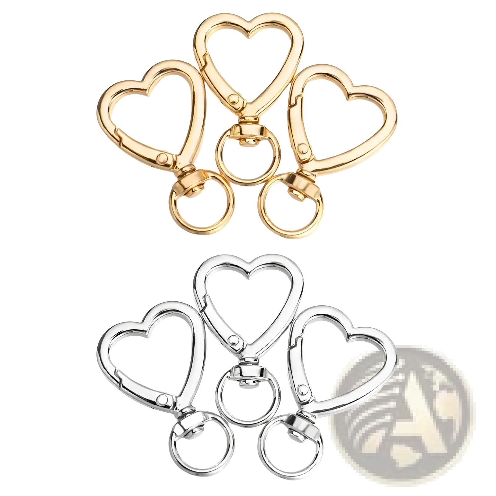 Heart keychain 3pack with enamel gold and silver heart-shaped swivel ring clasps made of metal for secure attachment