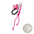 Heart pendant bowknot bag keychain with vibrant pink and black glossy leather bow charm and braided elastic cord