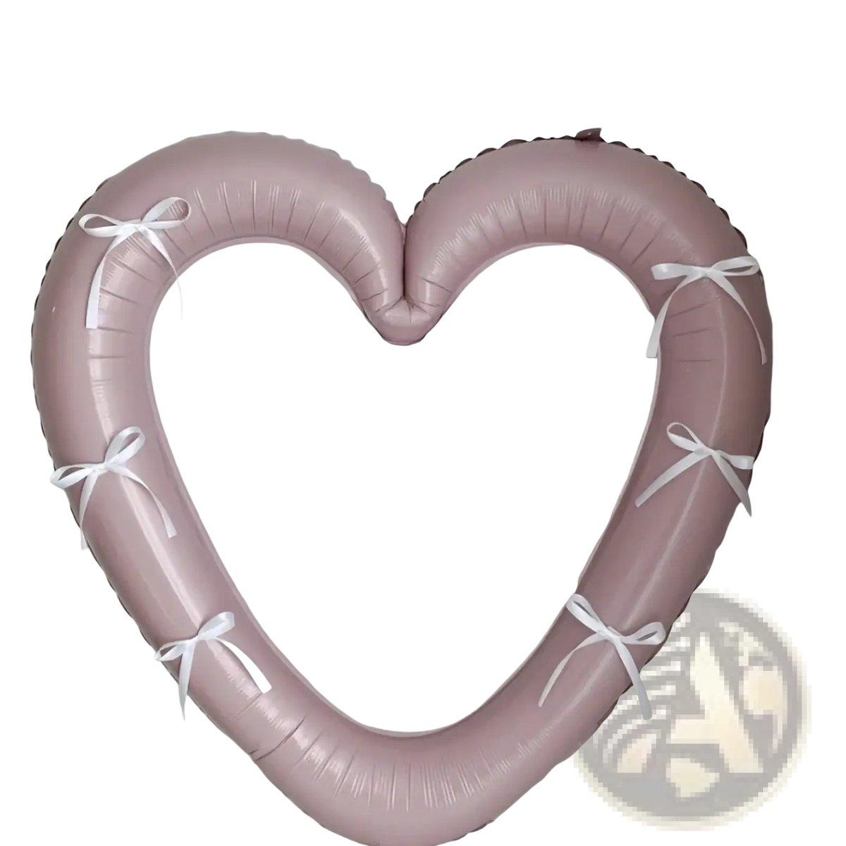 Pink heart photo frame foil balloon 40 inch with white ribbon ties in a heart-shaped design