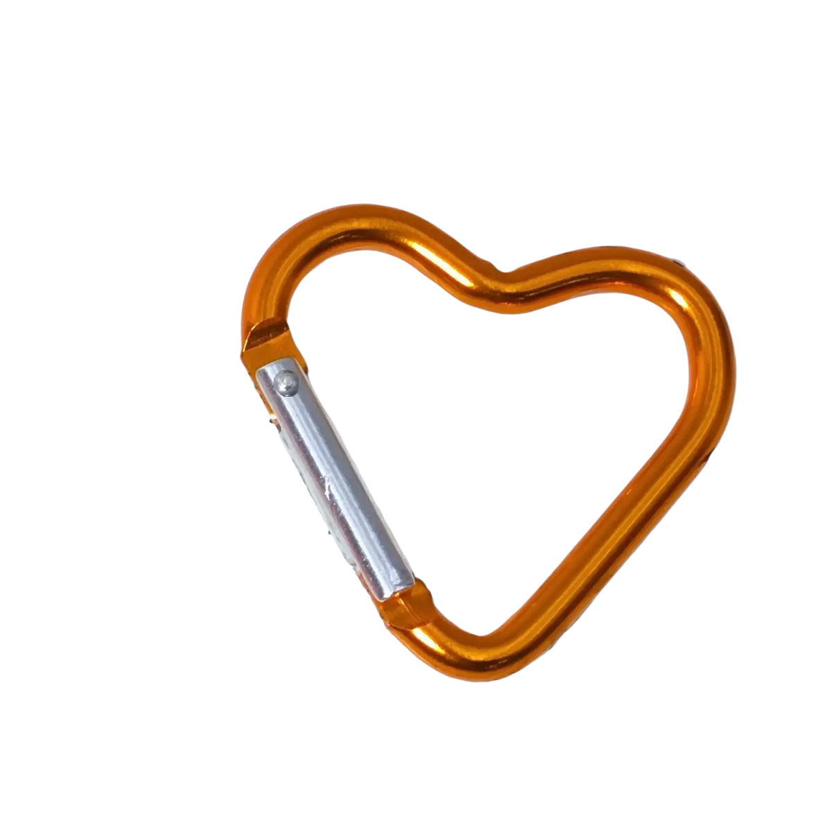 A gold-colored heart shaped carabiner keychain with a silver-toned gate mechanism for secure attachment