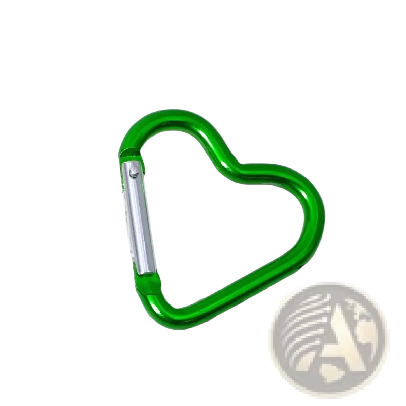 Green heart shaped carabiner keychain set featuring a silver toned gate for secure attachment and everyday use