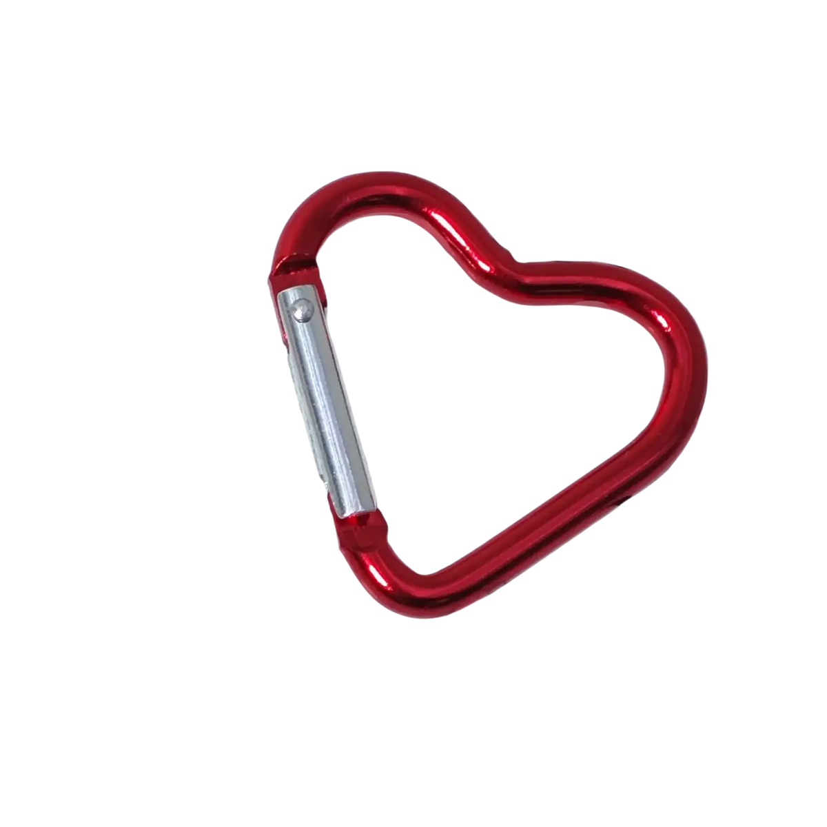 Red heart shaped carabiner keychain set featuring a red carabiner with a silver toned gate