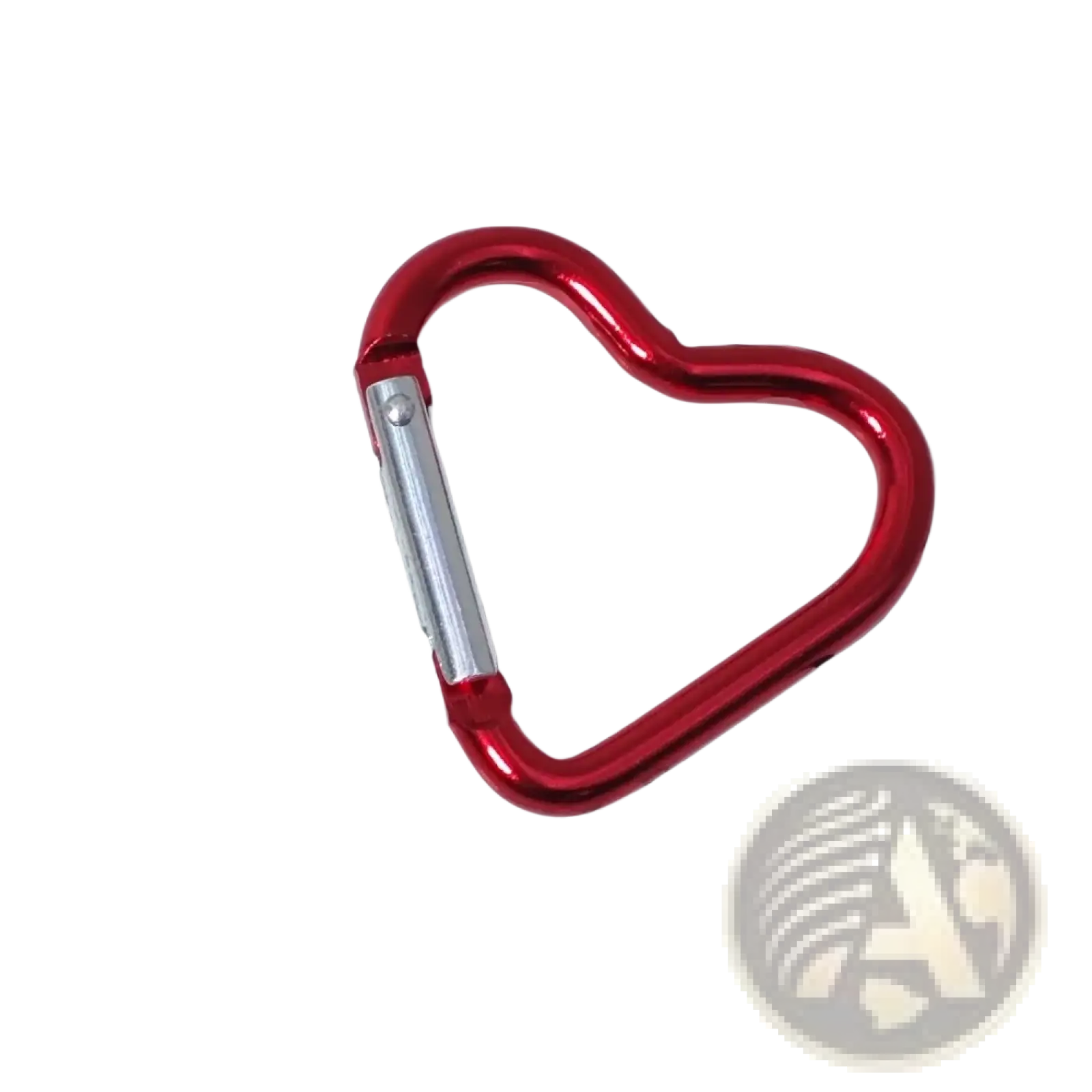 A shiny red heart shaped carabiner keychain set with a silver toned gate mechanism for secure attachment