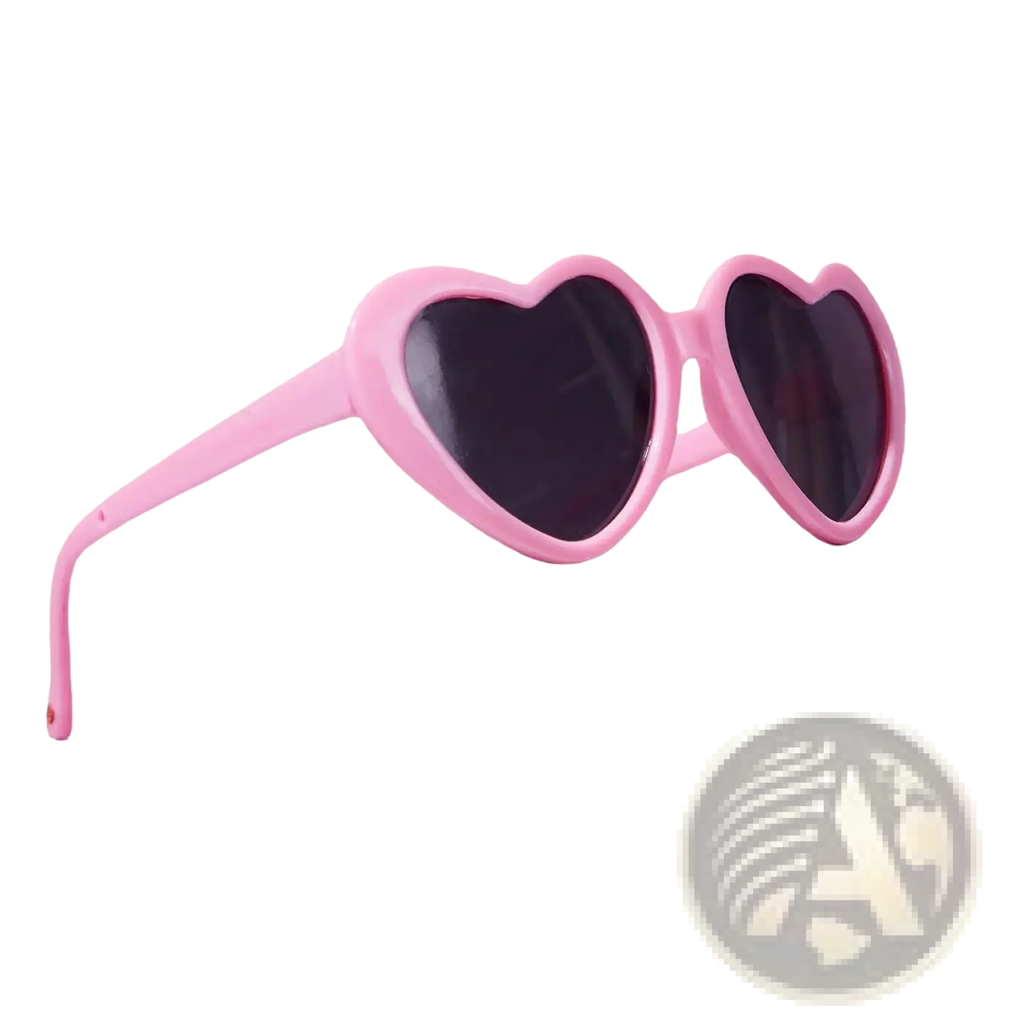 Pink heart shaped fashion sunglasses with dark lenses designed for pets and dolls accessories