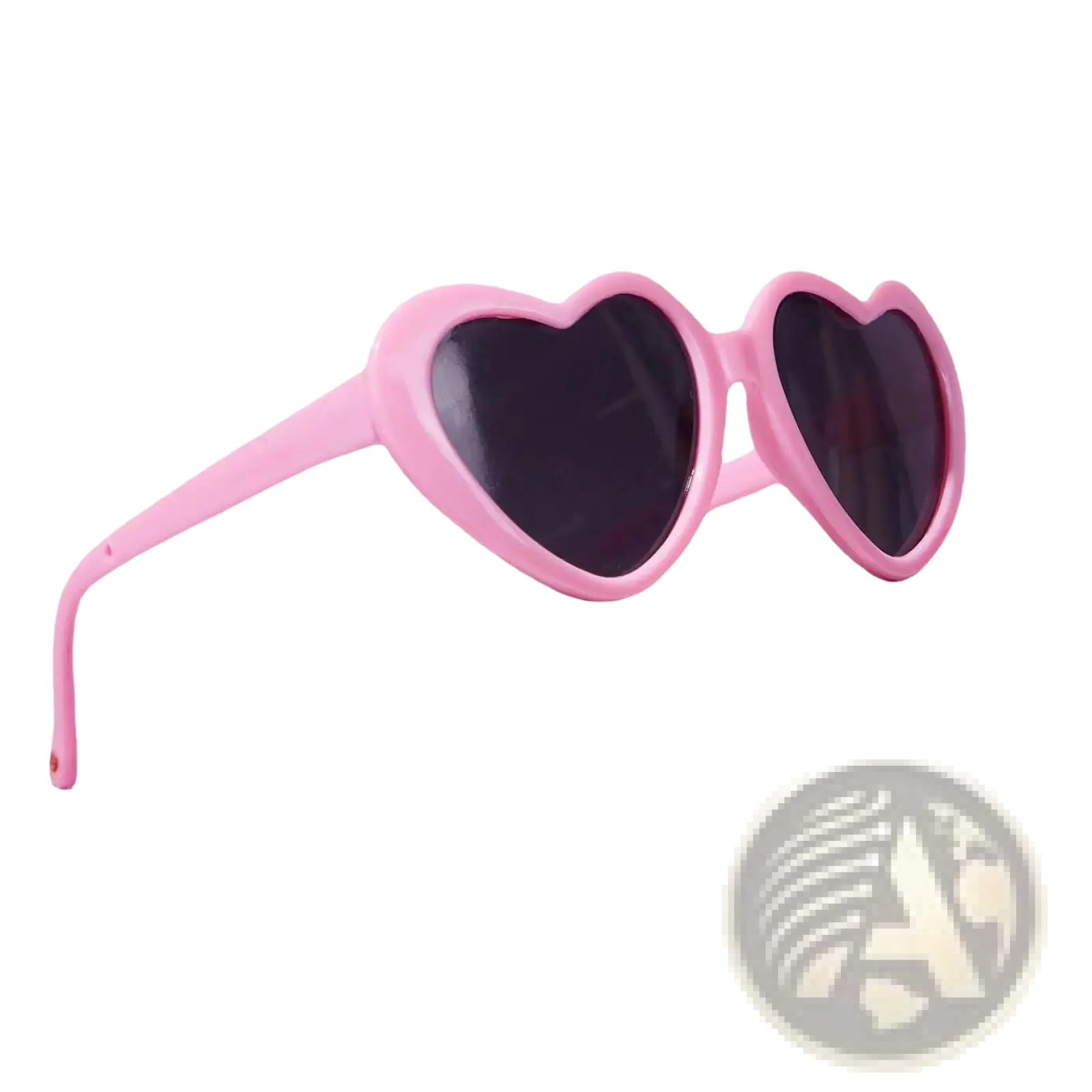 Pink heart shaped fashion sunglasses with dark lenses designed for pets and dolls accessories