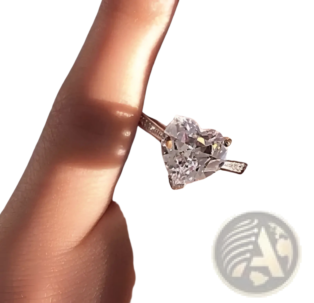 Heart shaped zircon engagement ring with sparkling diamond centerpiece and tiny accents on white gold plated band
