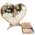 Heart wooden wedding guest book drop box with heart-shaped mirrored center and engraved heart tags inside