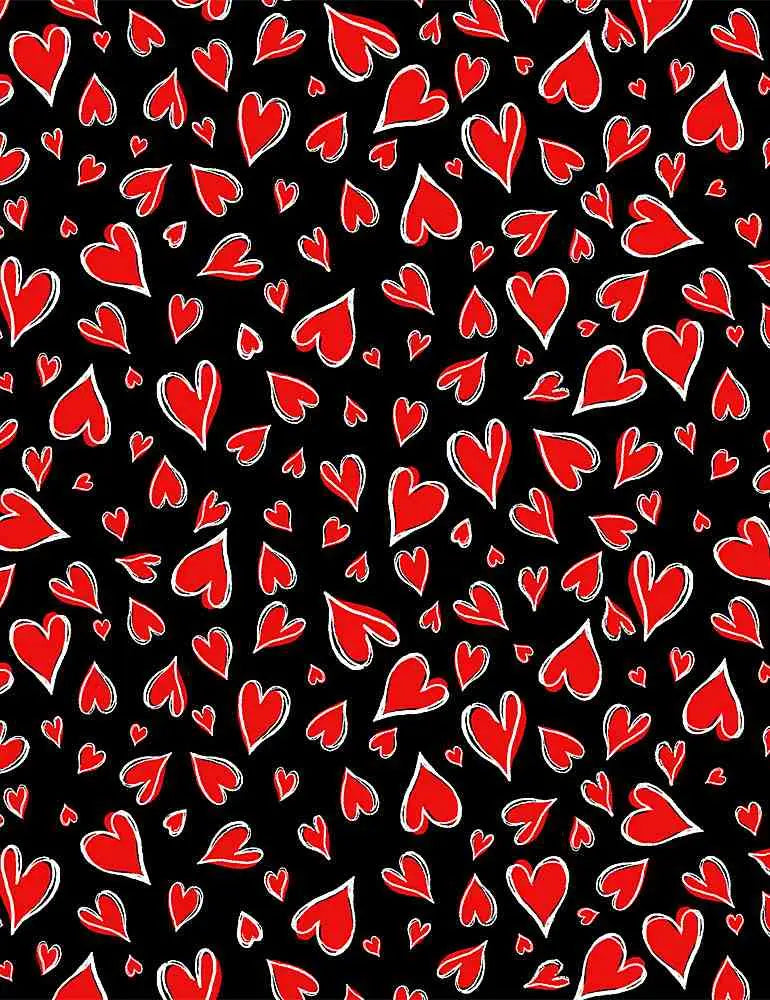 Retro hearts sleeveless peter pan collar cotton dress featuring red hearts with white outlines on a black background