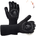 Black homemex oven mitts with flame-patterned grip and heat-resistant coating for bbq heat protection
