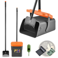 Heavy duty dog poop scooper kit with swiveling bin featuring orange and black scoop rake bags and dispenser for pet waste cleanup