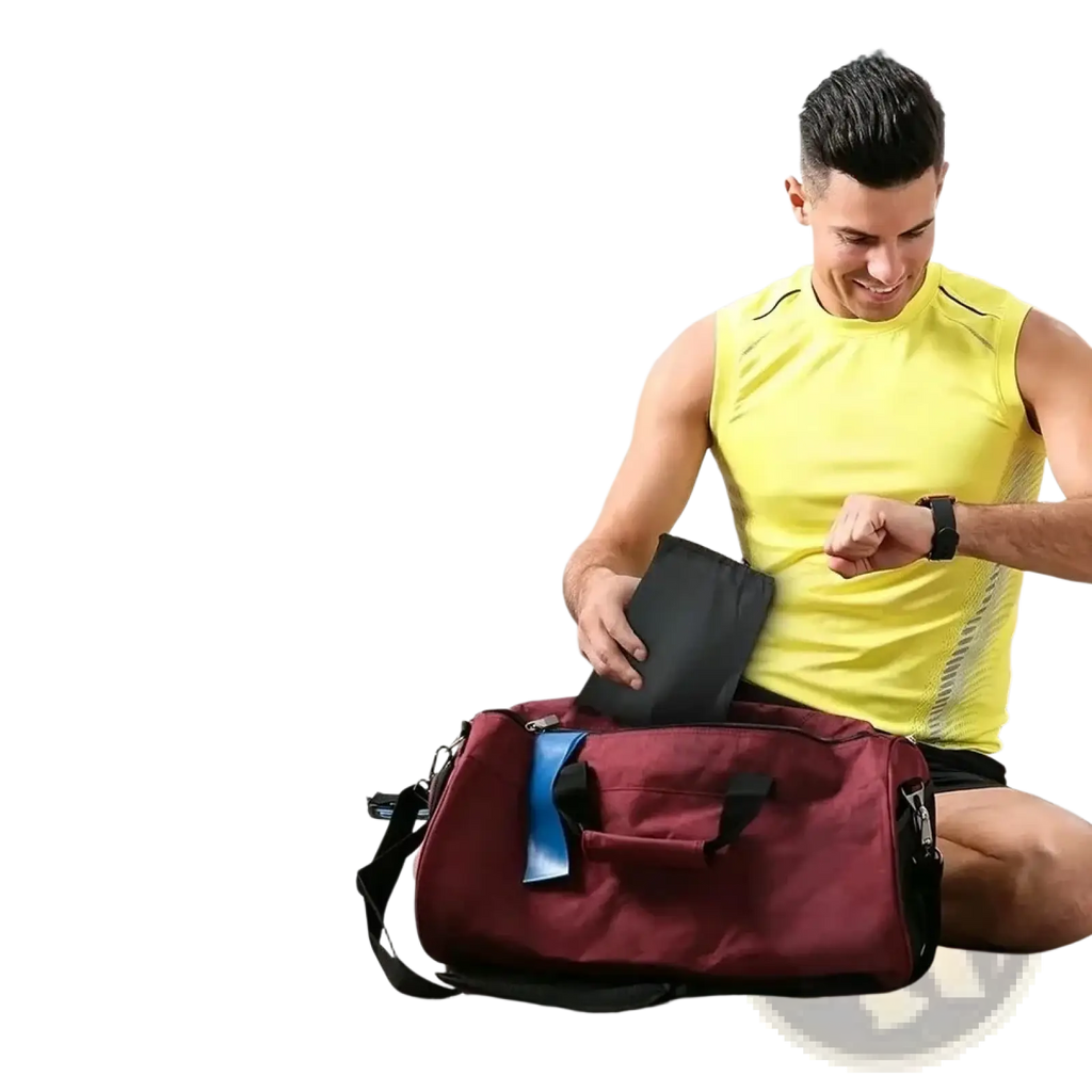 Black compact travel pouch with zipper closure and soft fabric exterior for heavy duty elastic exercise band set resistance levels