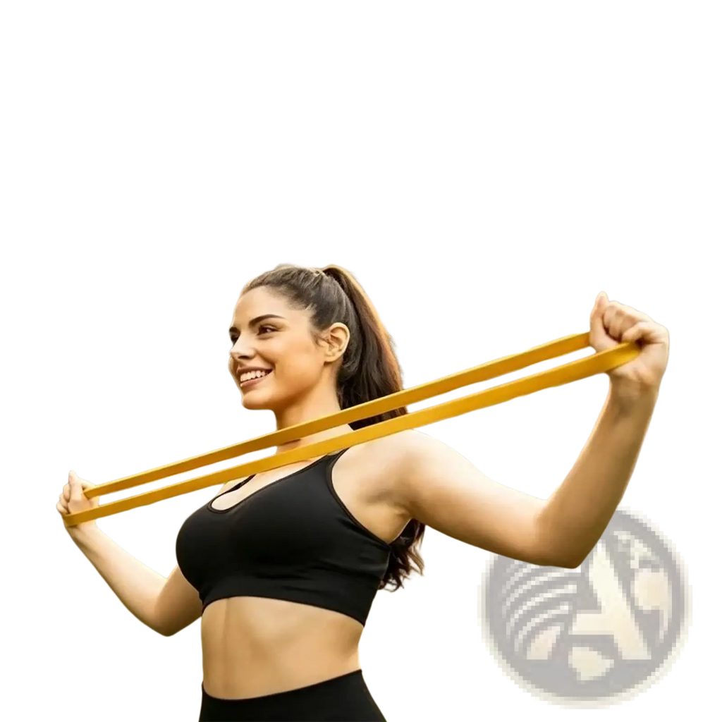 Yellow heavy duty elastic exercise band made of durable material for strength training and resistance workouts
