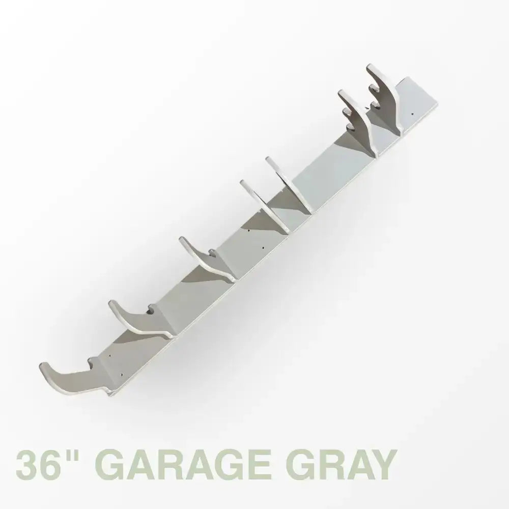 Birch plywood heavy duty garage wall tool rack 36-inch gray metal bike rack with five curved hooks mounted on wall