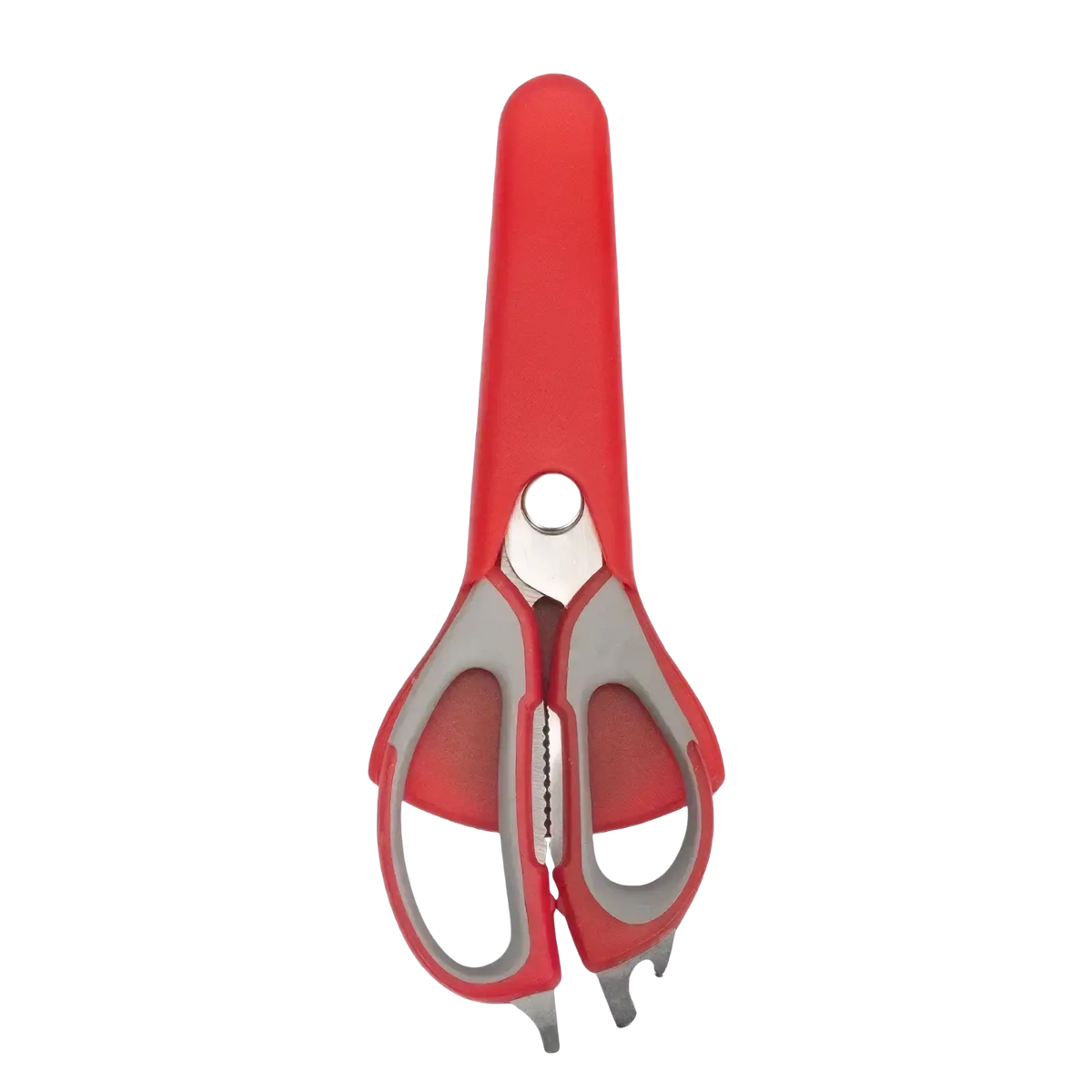 Heavy duty kitchen shears multi functional scissors in red and gray with a sleek ergonomic design for easy use