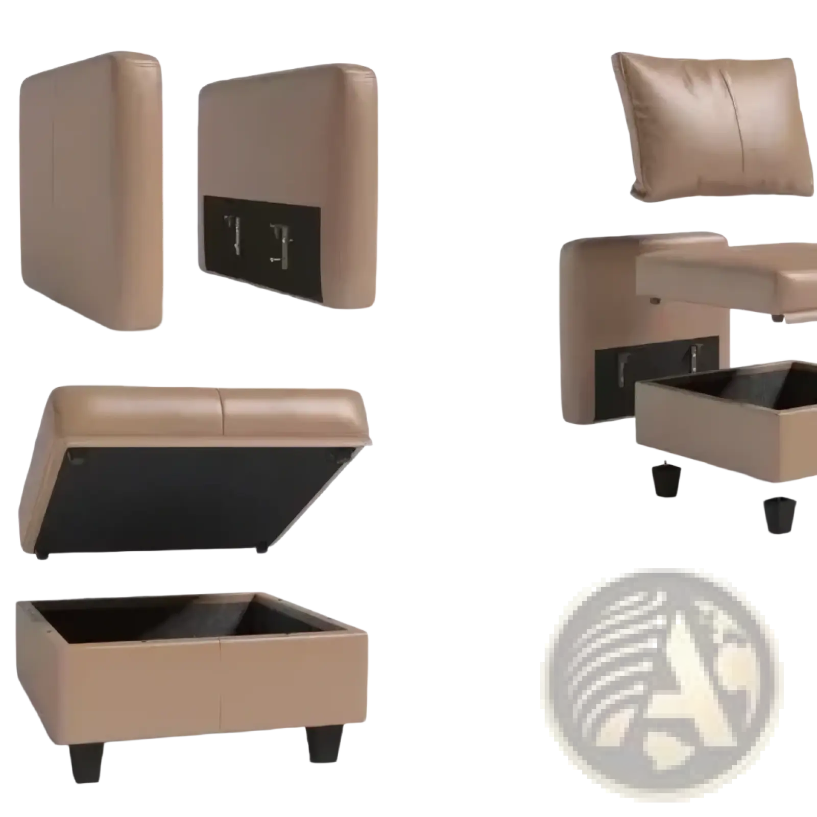 Beige leather ottoman with storage compartment and black legs paired with heavy duty l shaped metal shelf bracket 200kg