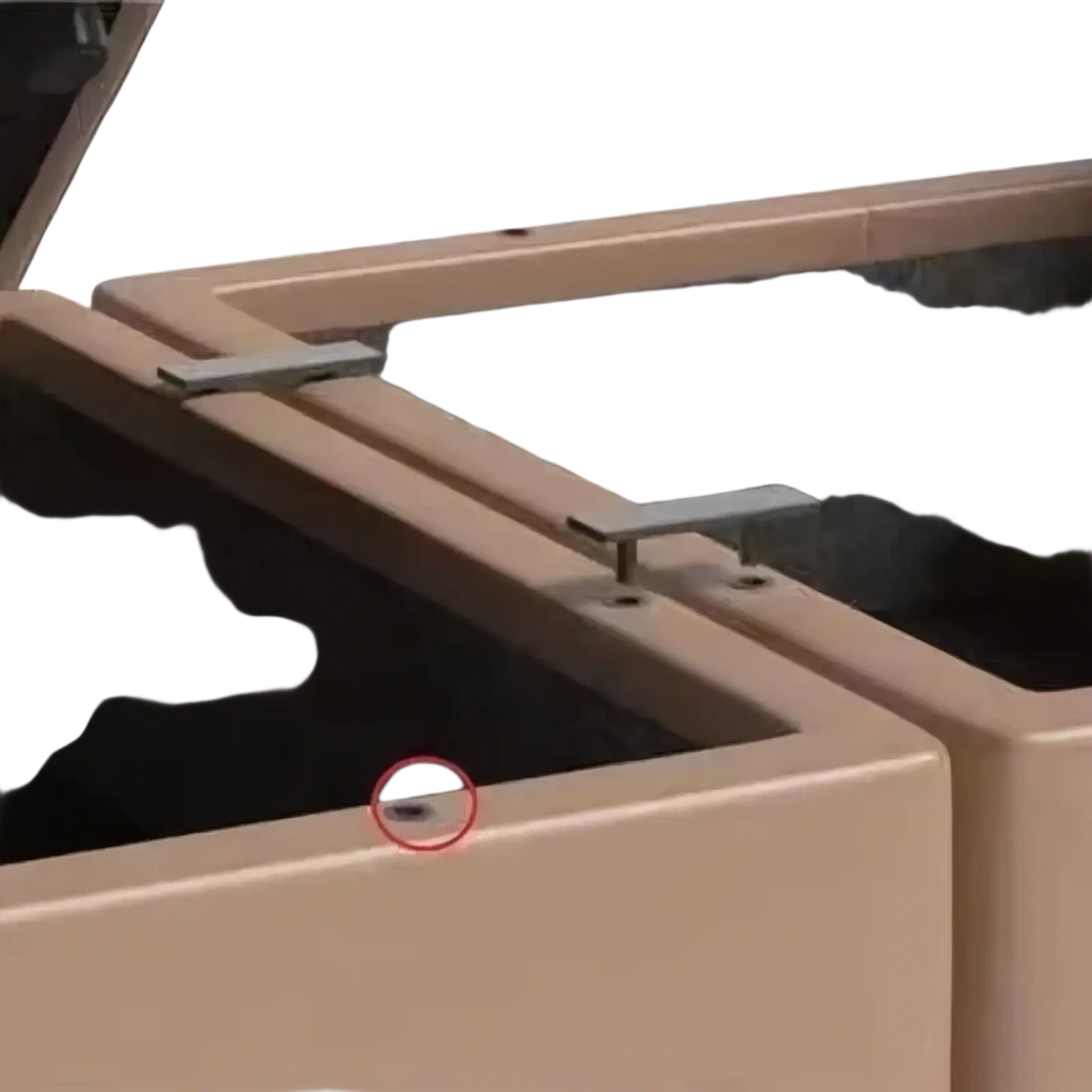 Beige plastic storage box with silver metal latches and dark interior designed for heavy duty l shaped metal shelf bracket 200kg