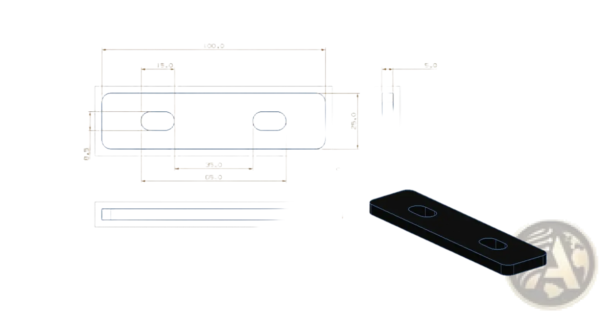 Black rectangular metal plate with two oval cutouts and dimensional markings for heavy duty l shaped metal shelf bracket 200kg