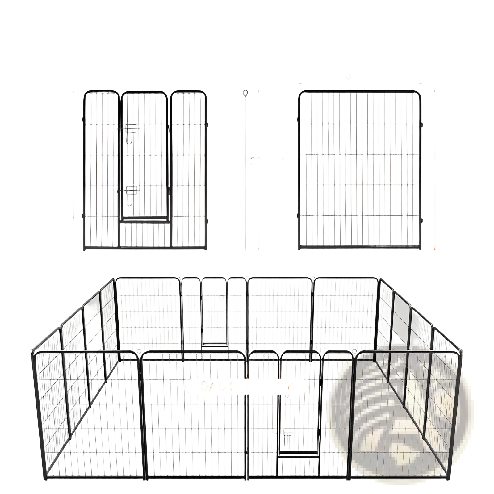 Black metal heavy duty dog playpen with interlocking panels and gate for secure pet enclosure and exercise