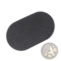 Black oval-shaped heavy duty pot scraper sponge with textured abrasive surface and handle for effective cleaning