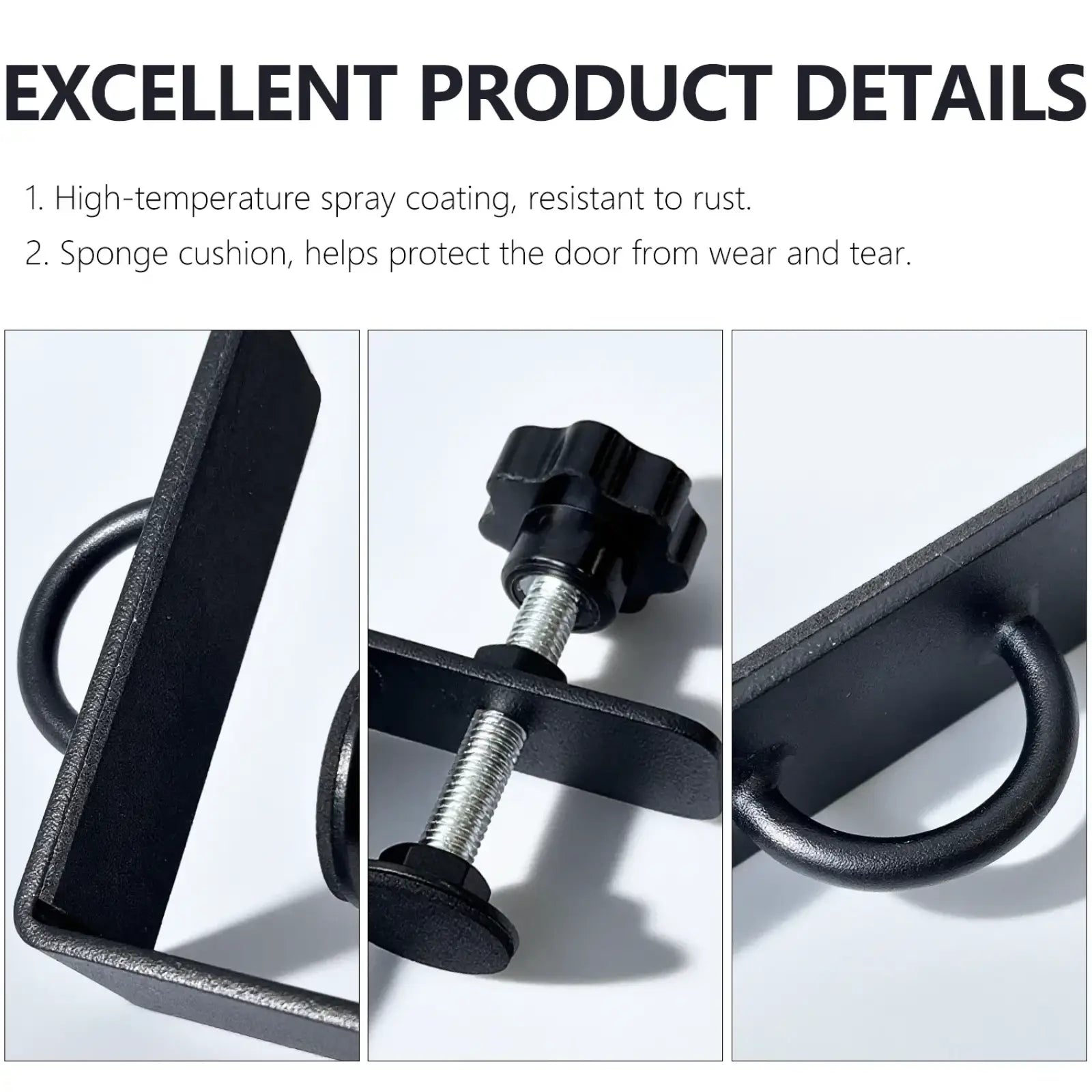 Black metal heavy duty resistance band door anchor mount with high temperature spray coating and sponge cushion protection
