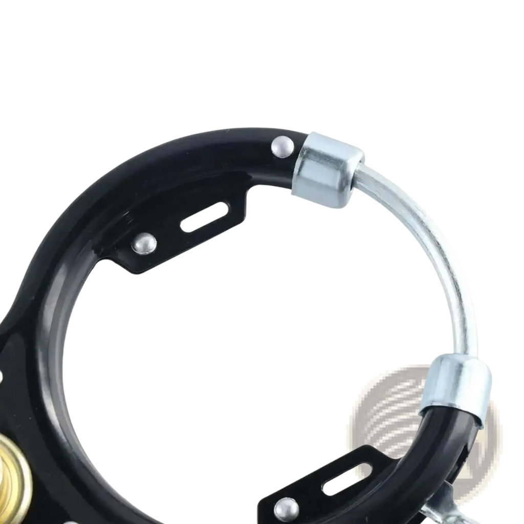 Heavy duty steel u lock in black with silver metal hardware and visible keyhole for securing bikes