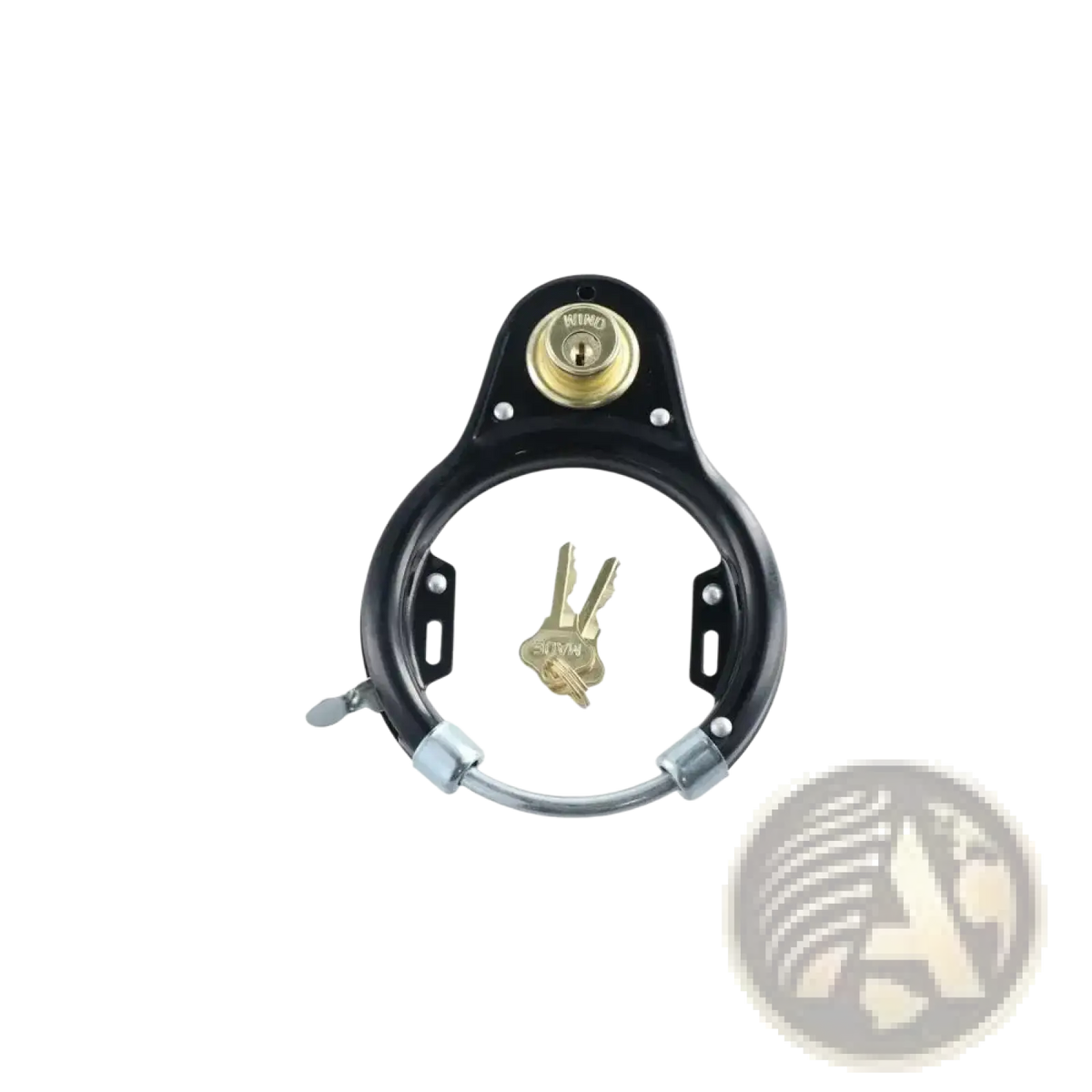 Black Knox heavy duty steel u lock with brass-colored keyway and two matching keys for bike security