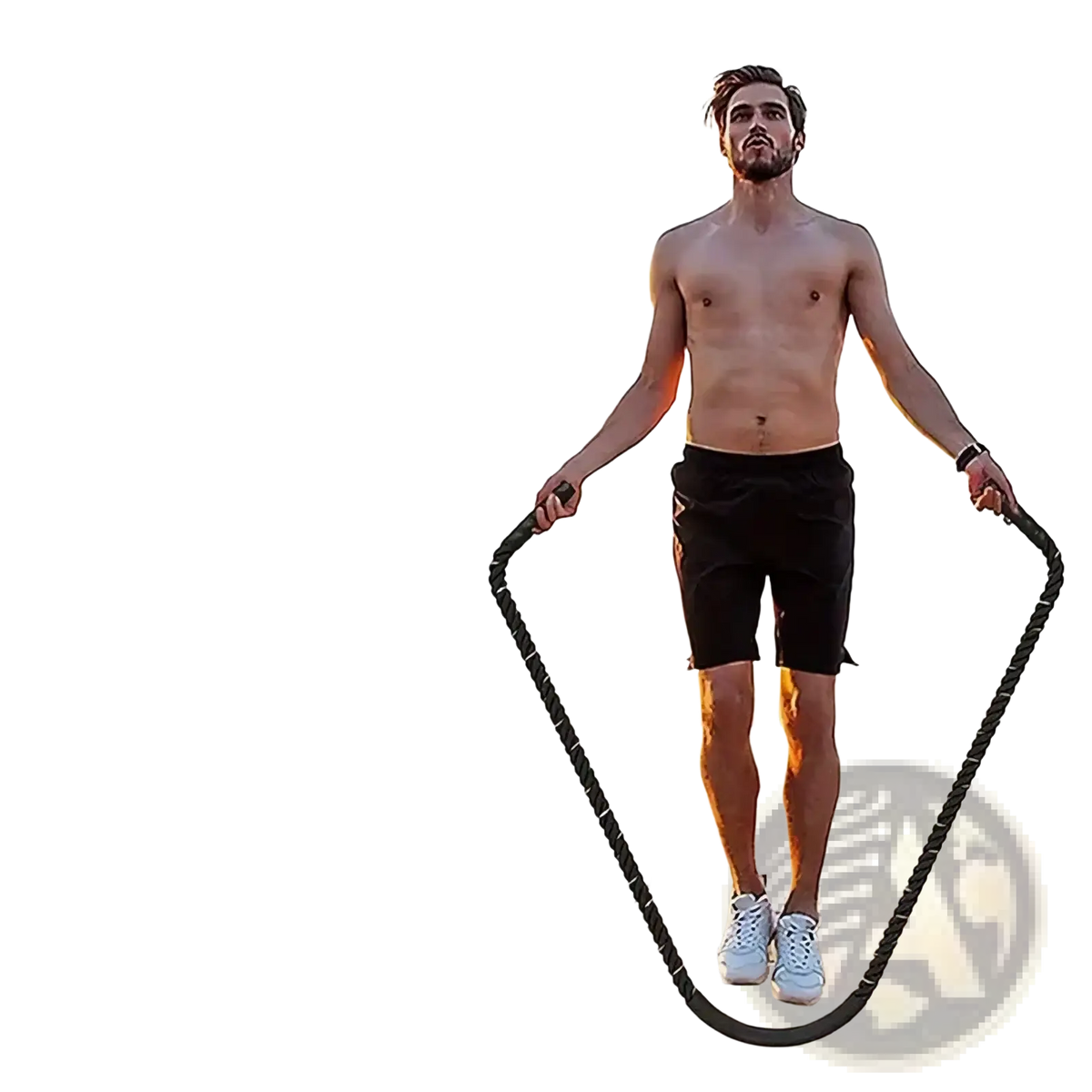 Black braided heavy weighted jump rope made for strength training and durability