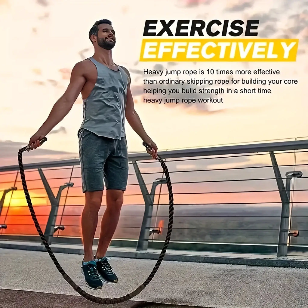 Heavy weighted jump rope for strength training with thick braided dark brown design for heavy-duty use