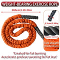 Heavy weighted jump rope in orange polyester with black handles designed for strength training and full sheath protection