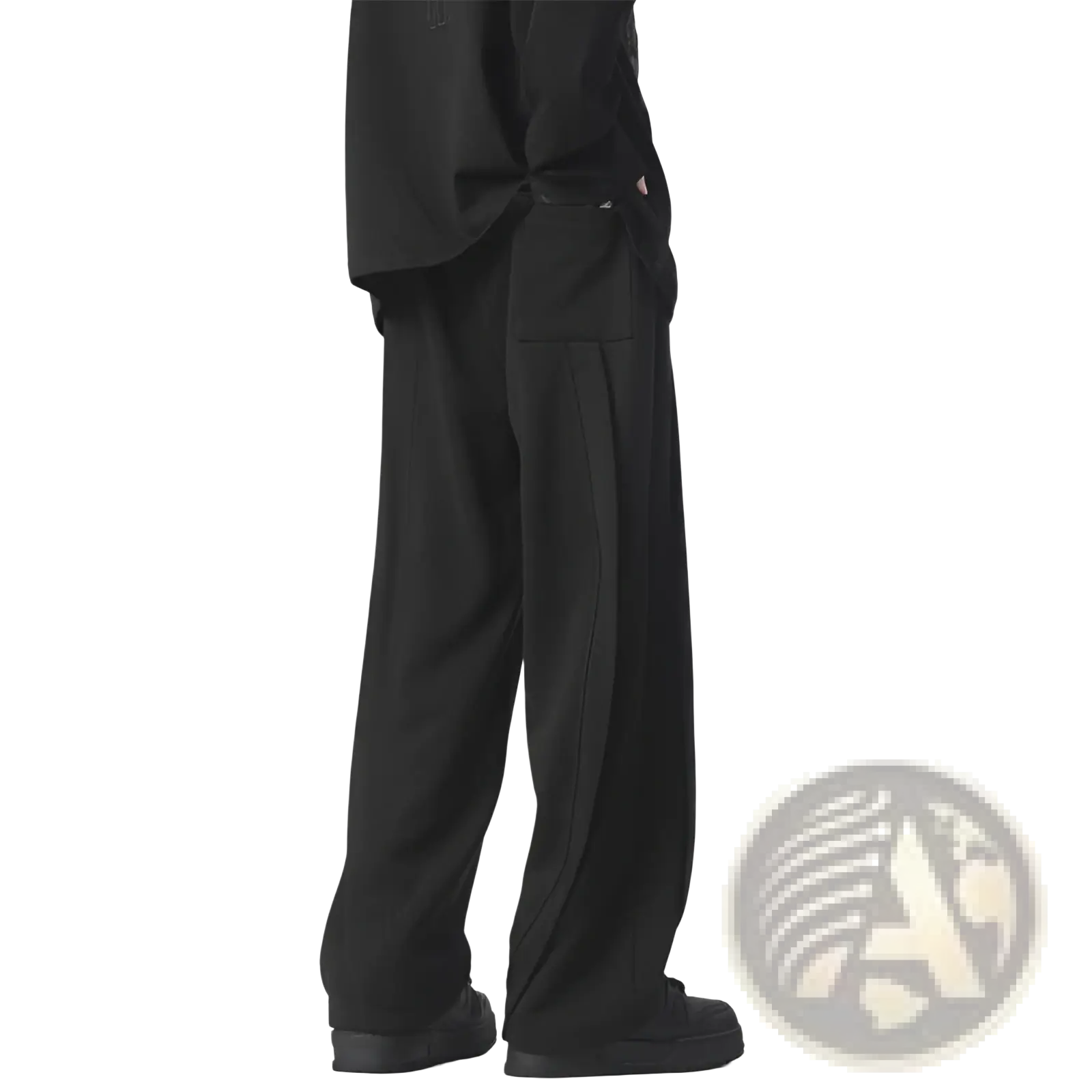 Black heavyweight straight leg sweatpants with a relaxed fit and multiple cargo pockets in a modern style